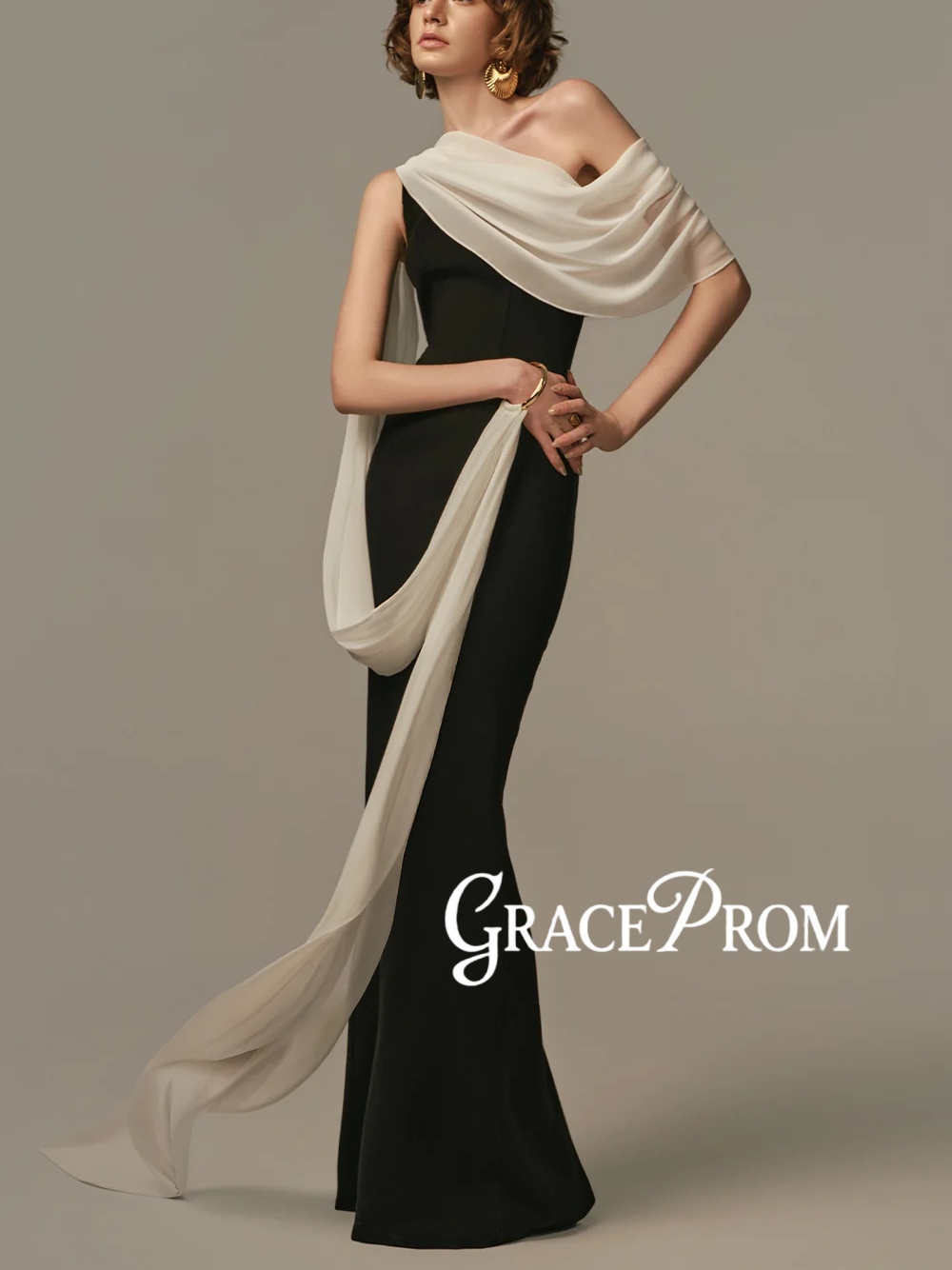 Formal Gala Wear Women - Elegancka dwukolorowa suknia wieczorowa, prosta, z