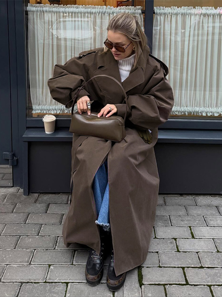 Trench Coat Formal - Luźny, jednolity płaszcz przeciwdeszczowy damski z