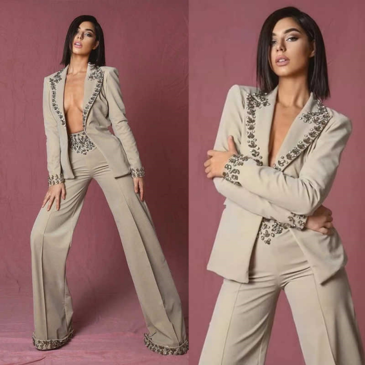 Women'S Formal Wear Jackets - Oszałamiający damski garnitur z dżetami, 2-częściowy: