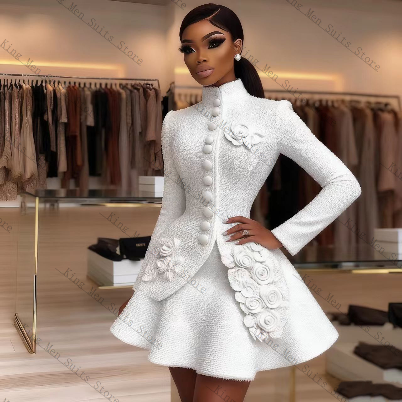 Women'S Formal Wear For Wedding Guest - Luksusowy biały damski garnitur 2-częściowy: marynarka