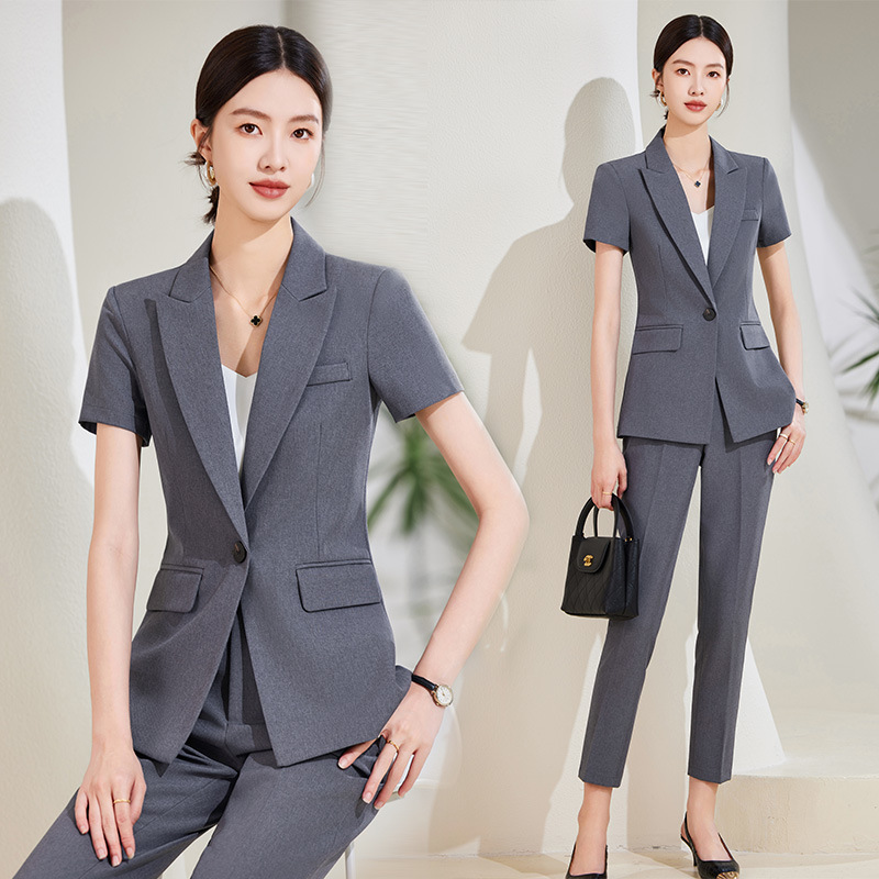 Women Formal Wear Store - Granatowy komplet damski z krótkim rękawem,