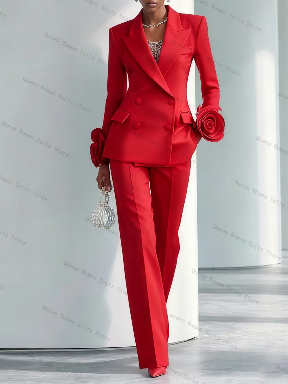 Women'S Formal Wear For Wedding Guest - Luksusowy czerwony damski garnitur 2-częściowy: marynarka