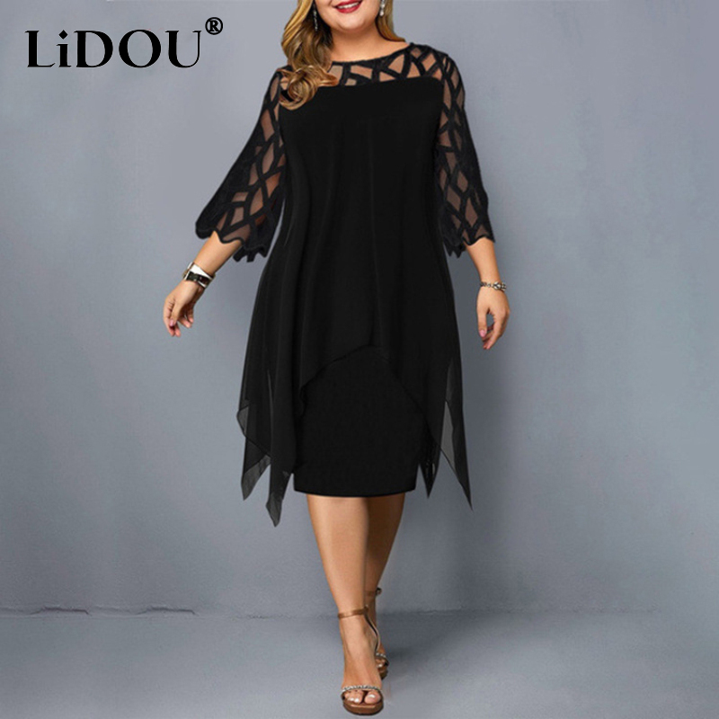Women Formal Office Wear Tops - Nowe eleganckie koronkowe sukienki Plus Size