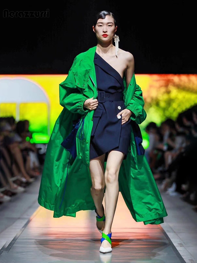 Trench Coat Formal - Bardzo długi wiosenna Lautaro oversize zielony
