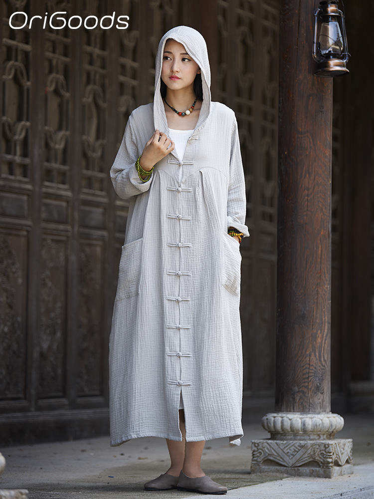 Trench Coat Formal - OriGoods Damski Długi Płaszcz z Kapturem