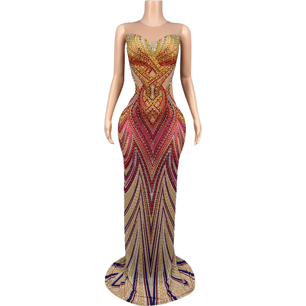 Formal Gala Wear Women - Damska, błyszcząca suknia wieczorowa z siateczki