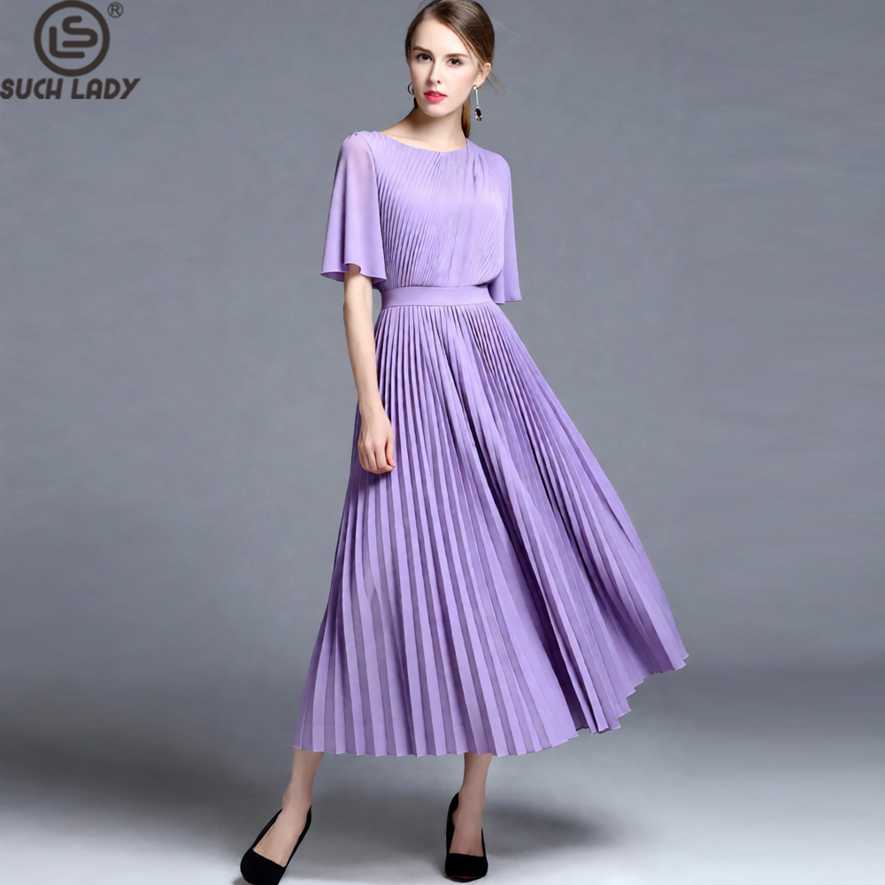 Women'S Formal Wear For Wedding Guest - Damska sukienka midi w kolorze liliowym