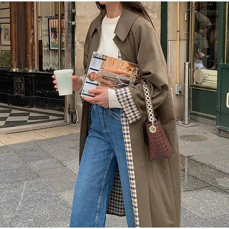 Trench Coat Formal - Modny, długi płaszcz trencz zapinany na