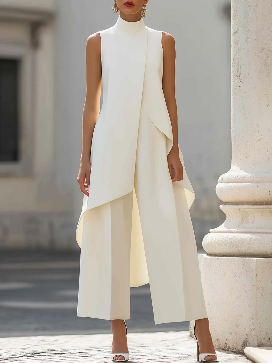 Women'S Formal Wear Pants - Damski dwuczęściowy komplet: asymetryczna bluzka bez