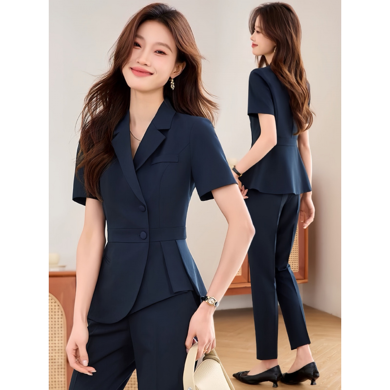 Women'S Formal Wear Pants Suit - Granatowy damski cienki garnitur biznesowy 2025