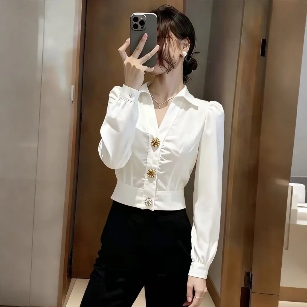 Elegancka biała bluzka z dekol – Women Formal Office Wear Tops recenzja i cena