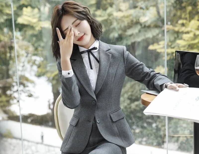 Nowoczesne szare marynarki i ż – Women Formal Office Wear Tops recenzja i cena